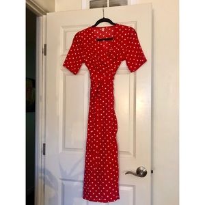 Red Wrap Polka- Dot Dress